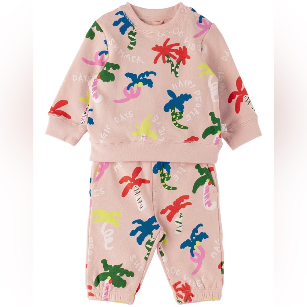 Stella McCartney Kids Baby Pink Palm Tree Sweatshirt & Sweatpants set